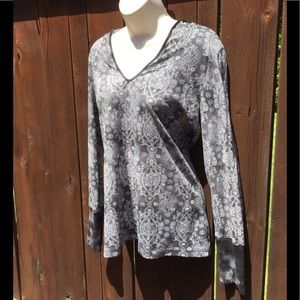 Prana, Black and Grey, Burnout Pullover Hoodie Tee